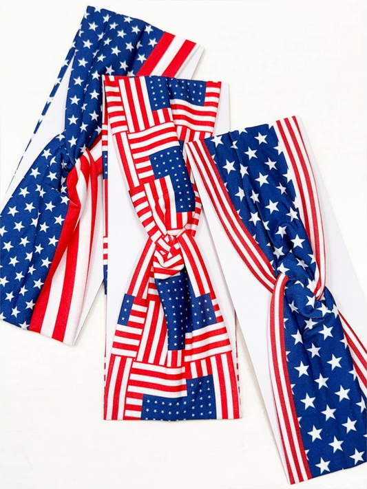 RED, WHITE AND BLUE TWISTED HEAD WRAP