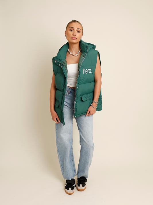 "herd" green puffer vest 