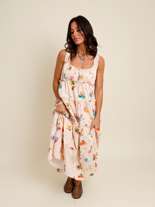 light pink beachy print midi dress 