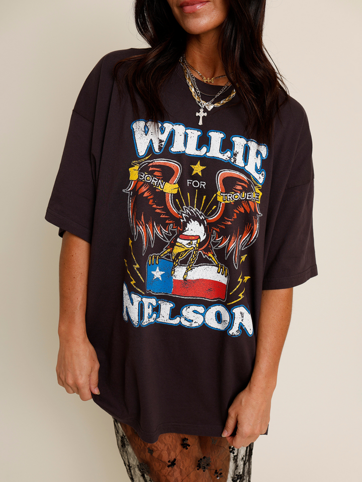 WILLIE NELSON BORN FOR TROUBLE OVERSIZED TEE