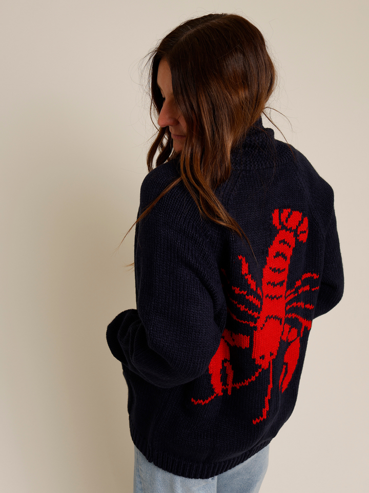 CATCH OF THE DAY VARSITY LOBSTER CARDIGAN X NAVY