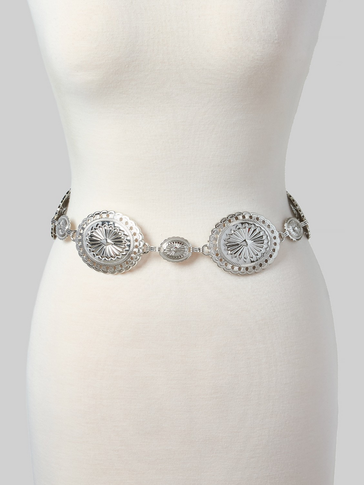 silver floret oval concho chain belt