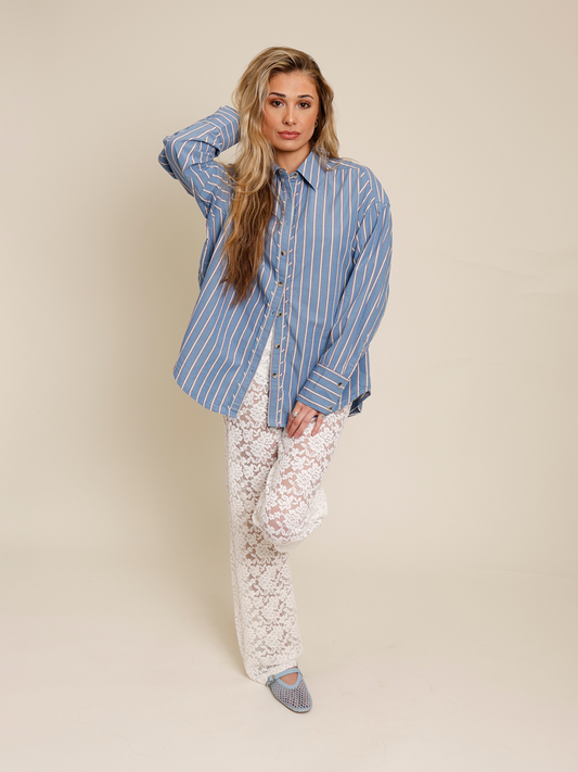 FREE PEOPLE VARSITY VIBES STRIPED BUTTON UP