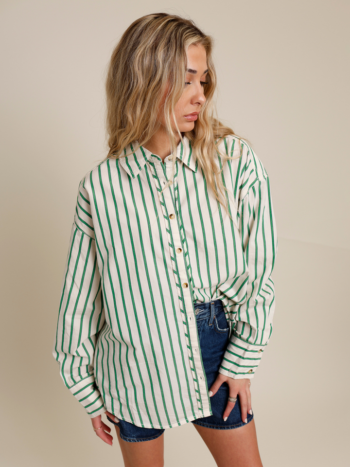 FREE PEOPLE STRIPED VARSITY VIBES SHIRT