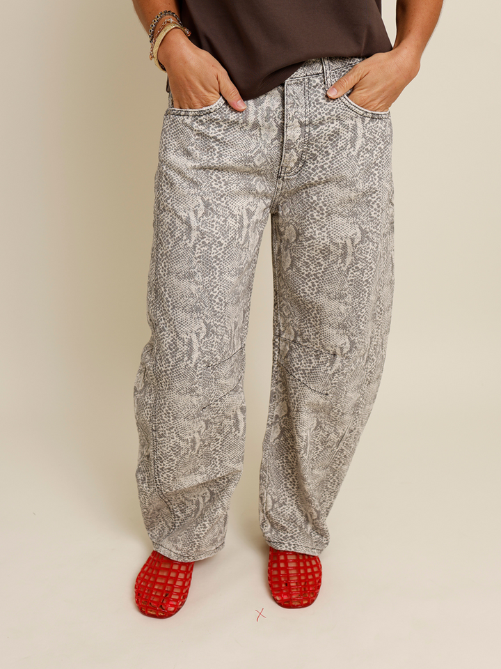 snake print free people barrel jean 