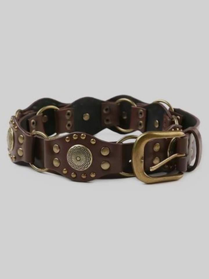 faux leather brown studded concho belt with belt buckle