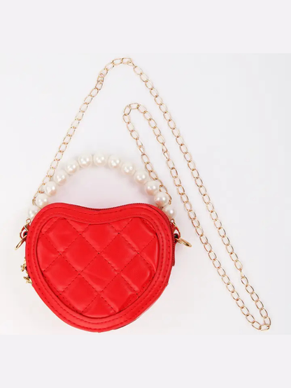 MINI QUILTED LEATHER HEART PURSE X RED