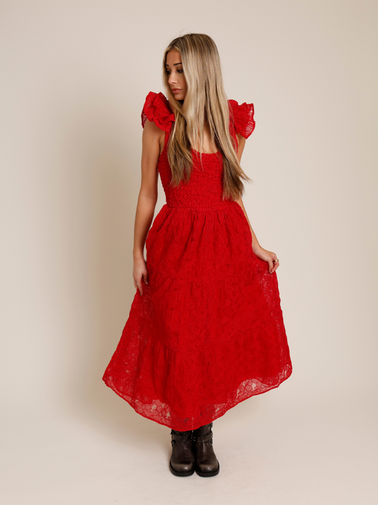 SWEET TALK FLUTTER SLEEVE DRESS