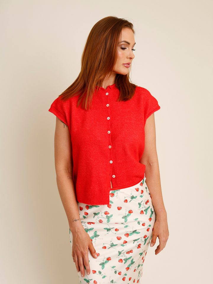 Red button up sleeveless sweater  