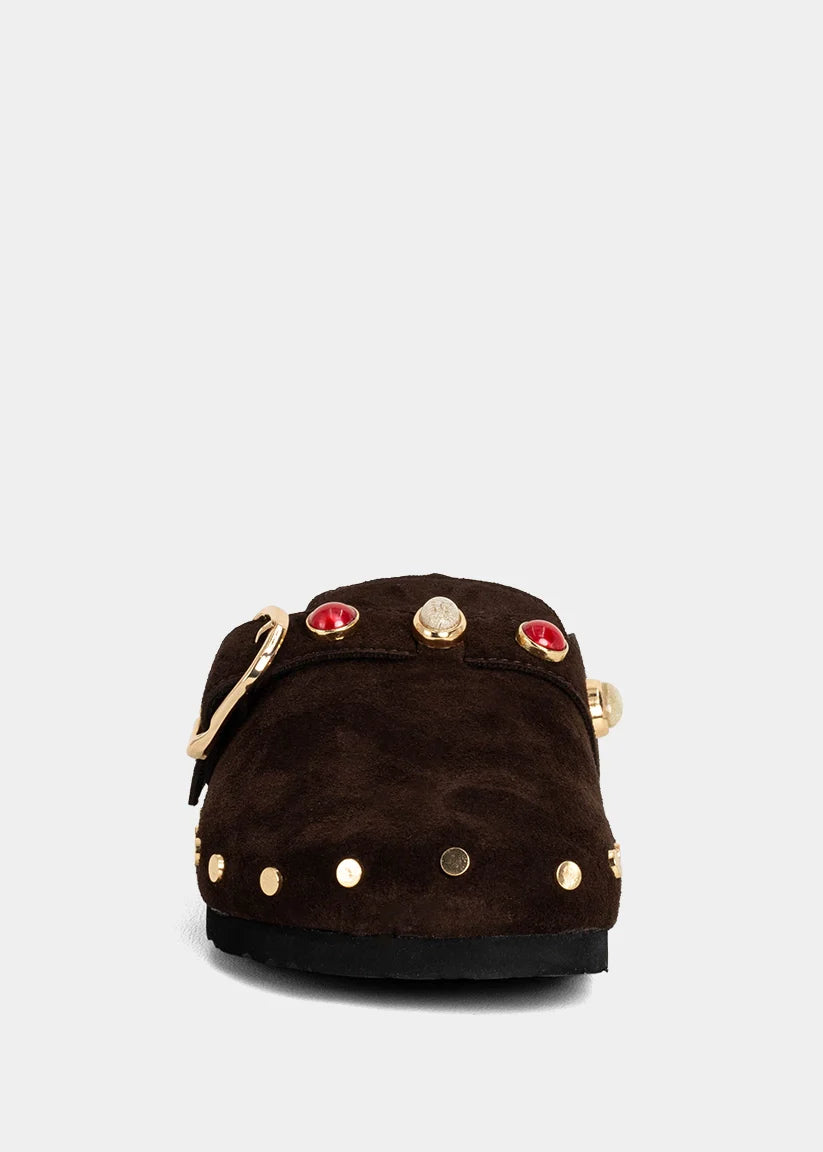 TINA STUDDED CLOG X BROWN SUEDE