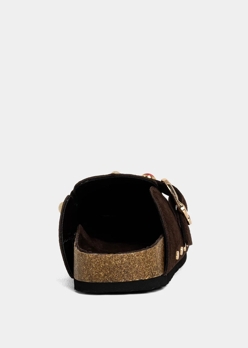 TINA STUDDED CLOG X BROWN SUEDE