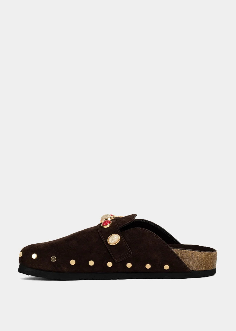 TINA STUDDED CLOG X BROWN SUEDE