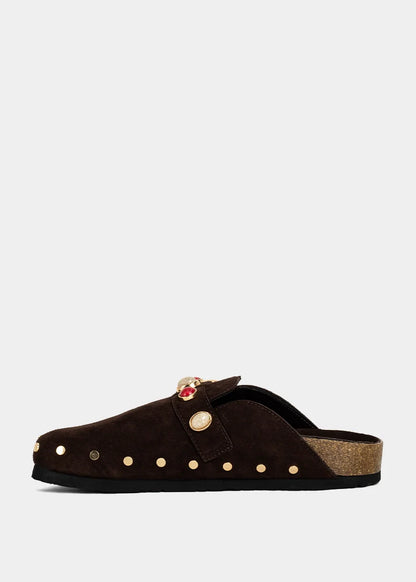TINA STUDDED CLOG X BROWN SUEDE