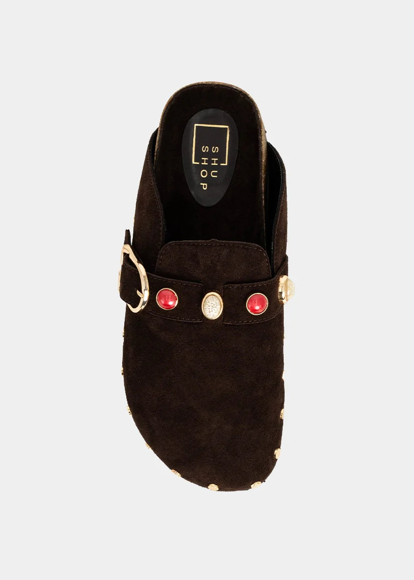 TINA STUDDED CLOG X BROWN SUEDE