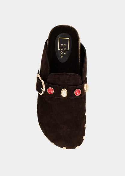 TINA STUDDED CLOG X BROWN SUEDE