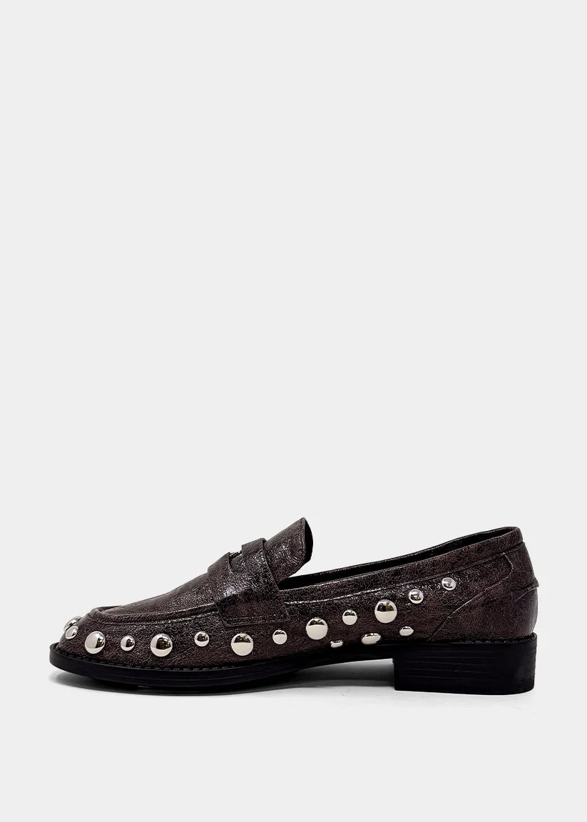 TRISHA STUDDED LOAFER X DARK TAUPE