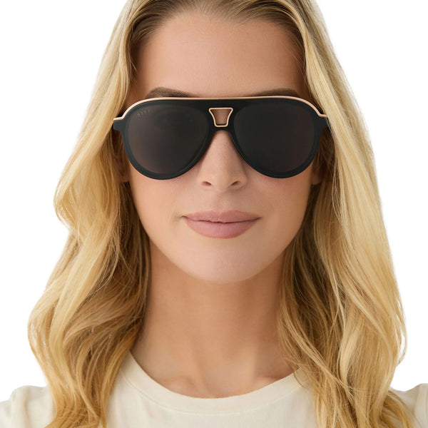 diff flat brow bar modern aviator black sunglasses