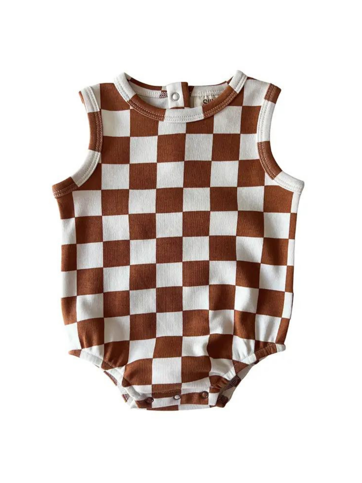 BABIES CLAY CHECKERED BUBBLE ROMPER - THE LITTLE EAGLE BOUTIQUE