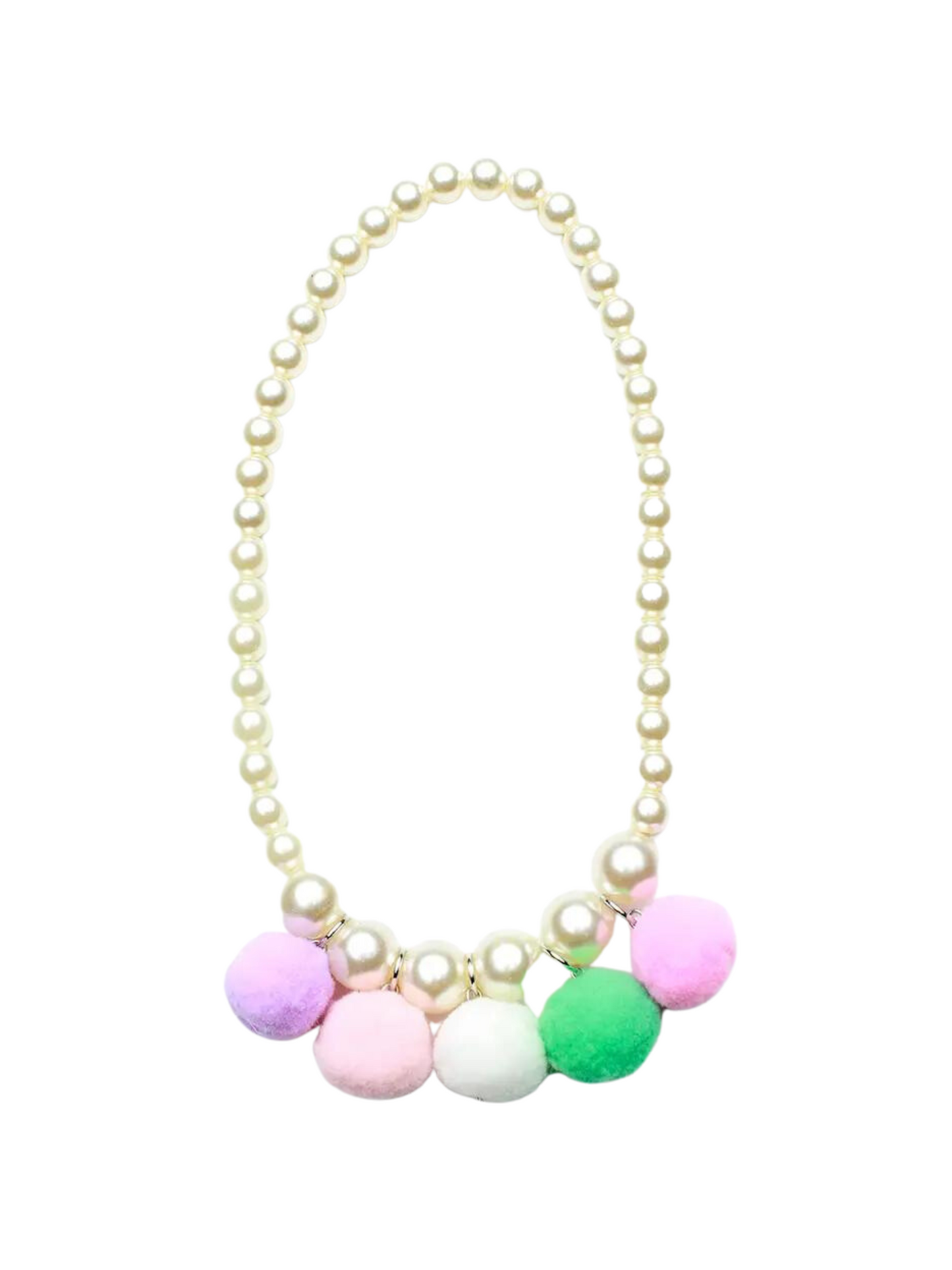 GIRLS PASTEL POM POM PEARL NECKLACE - THE LITTLE EAGLE BOUTIQUE