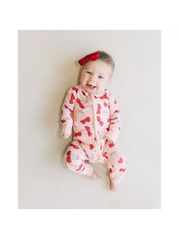 CHERRY HEARTS ZIP ROMPER