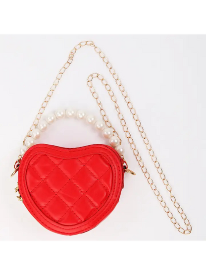 MINI QUILTED LEATHER HEART PURSE X RED
