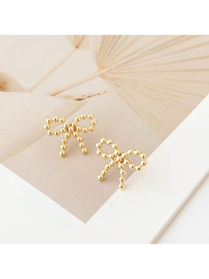 BEADED BOW STUD EARRINGS