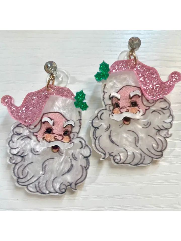 PINK GLITTER SANTA EARRINGS