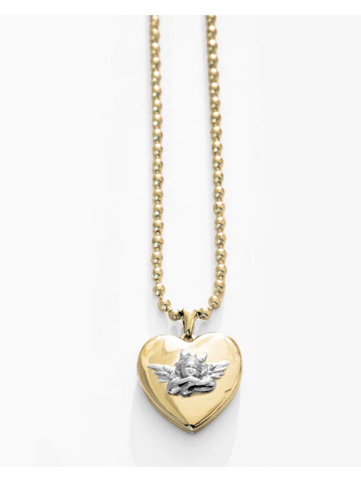 BOYS LIE GOLD LOCKET WITH RHODIUM ANGEL