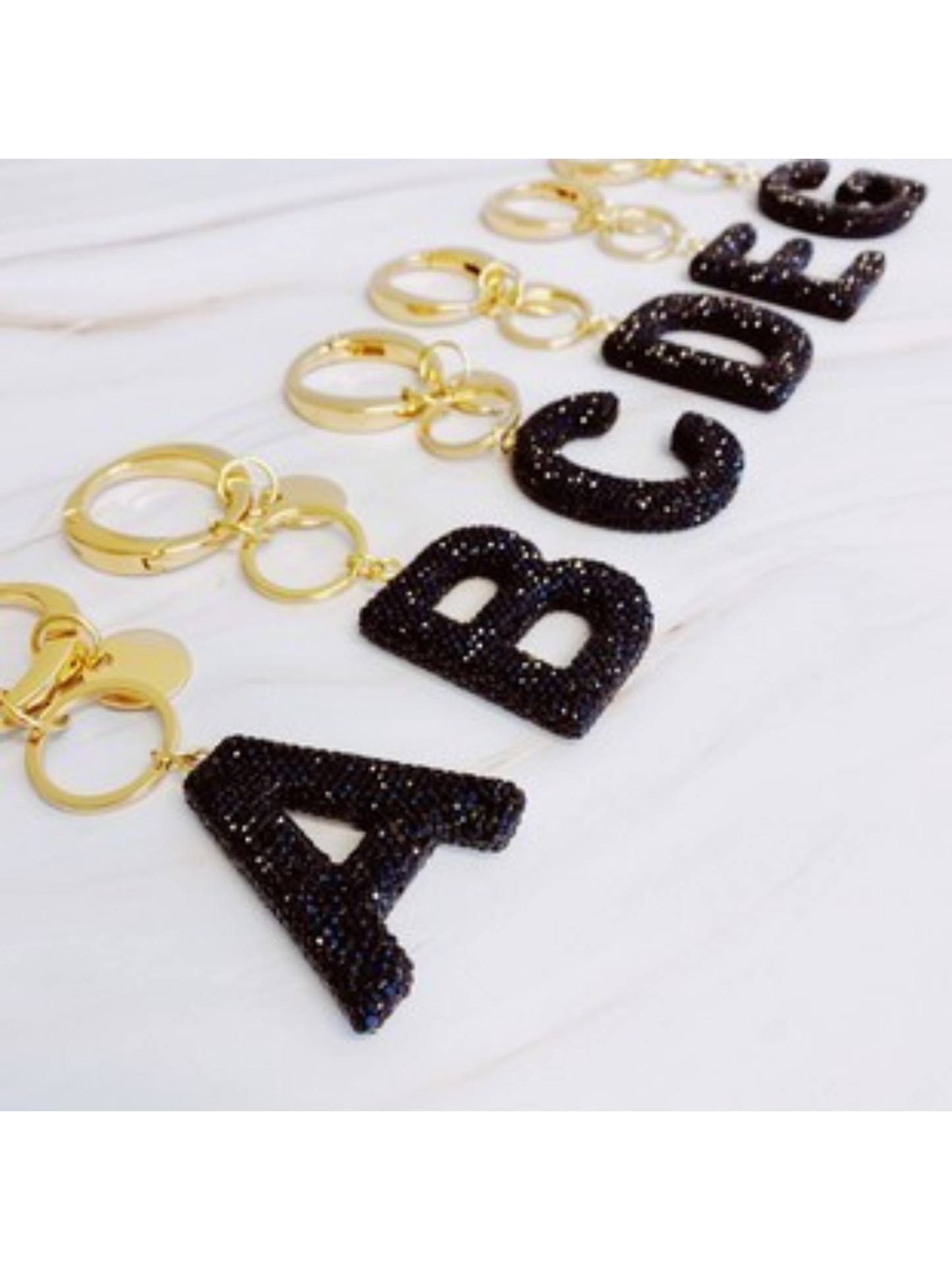 BLACK RHINESTONE INITIAL KEYCHAIN