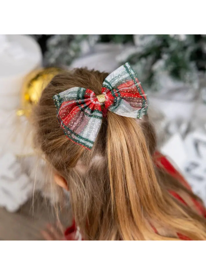 PLAID TULLE BOW CLIP