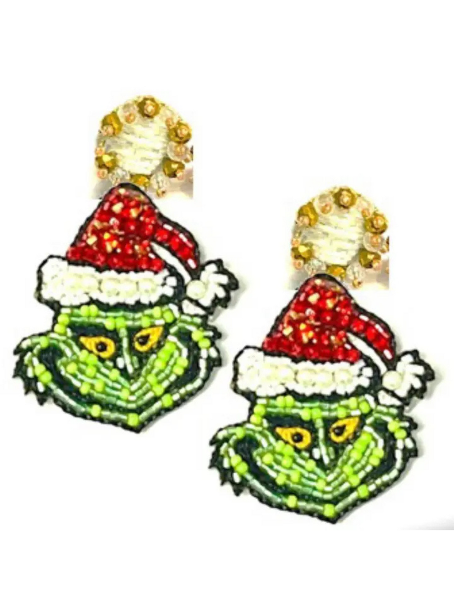 GRINCH BEADED HOLIDAY EARRINGS X RED