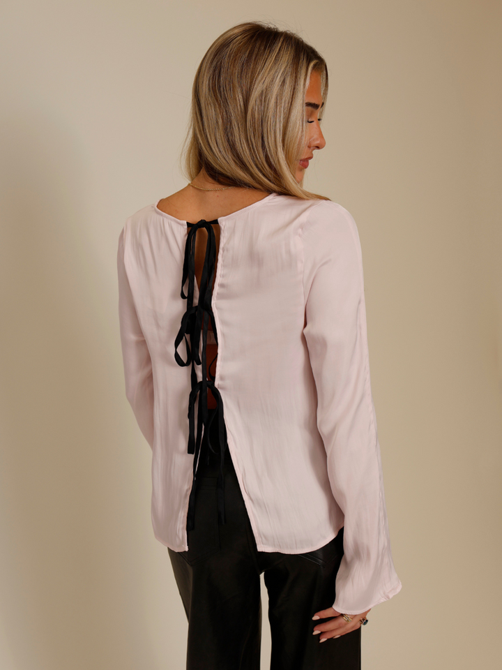 FREE PEOPLE ARABELLA SATIN TIE BACK TOP X PINK