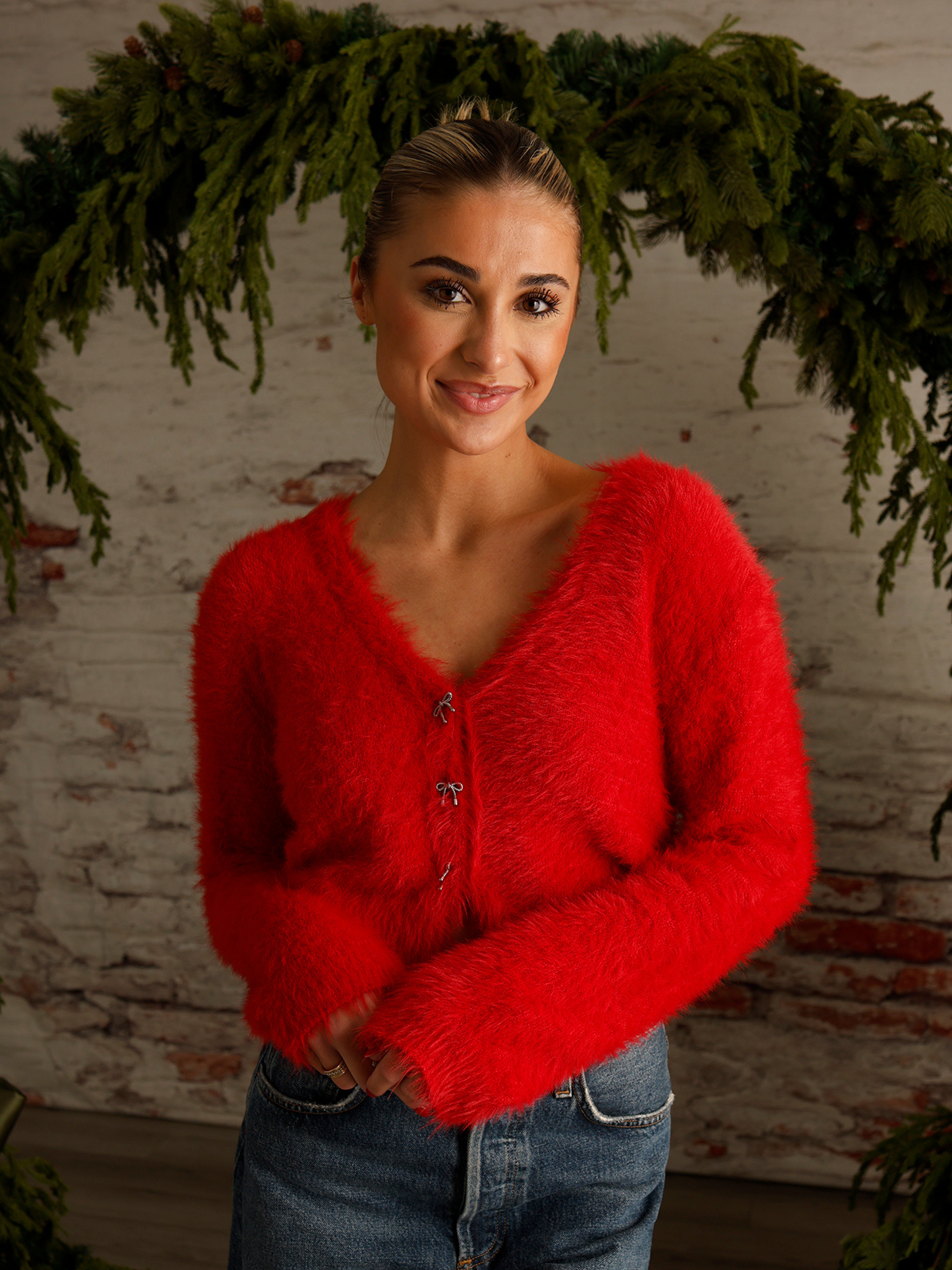 THE ONE RED BOW CARDIGAN