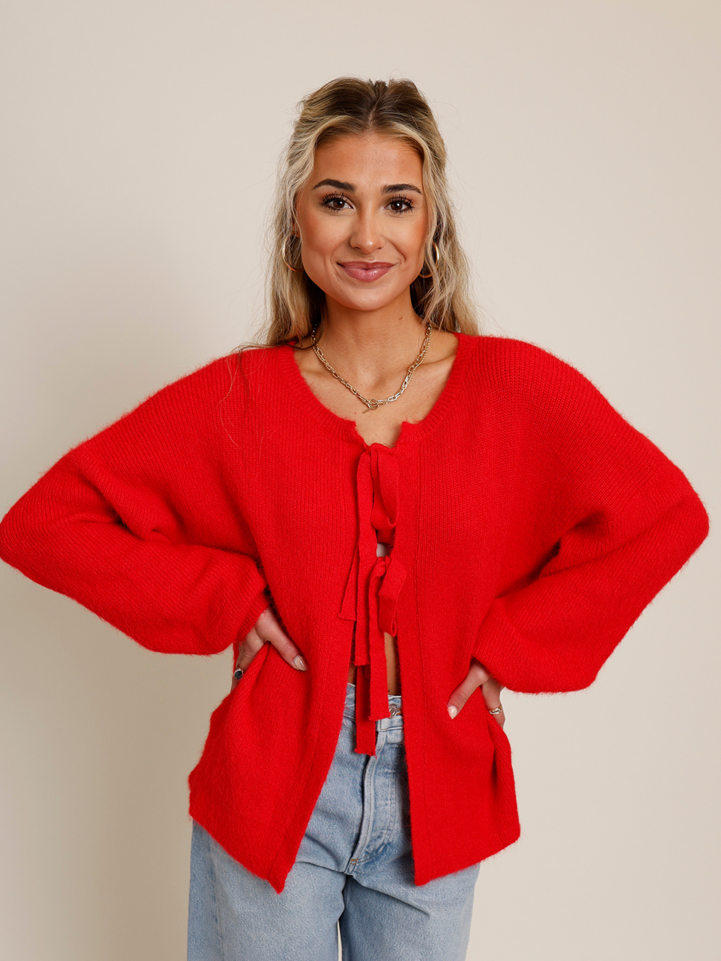 ARTHUR BOW FRONT SWEATER X RED