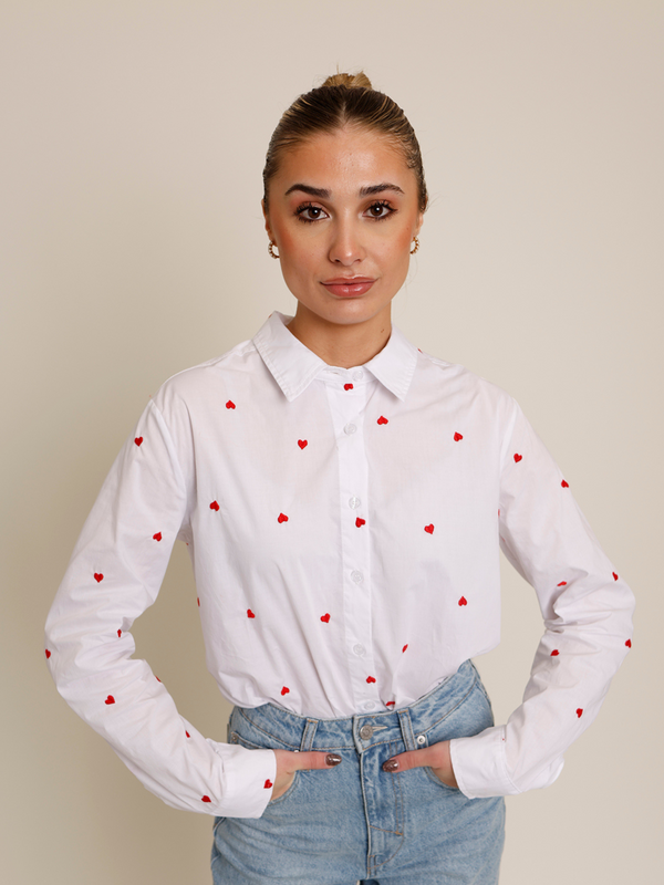 HEARTBREAKER EMBROIDERED BUTTON-DOWN X WHITE