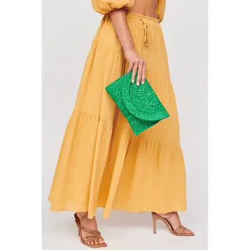 green woven crossbody clutch