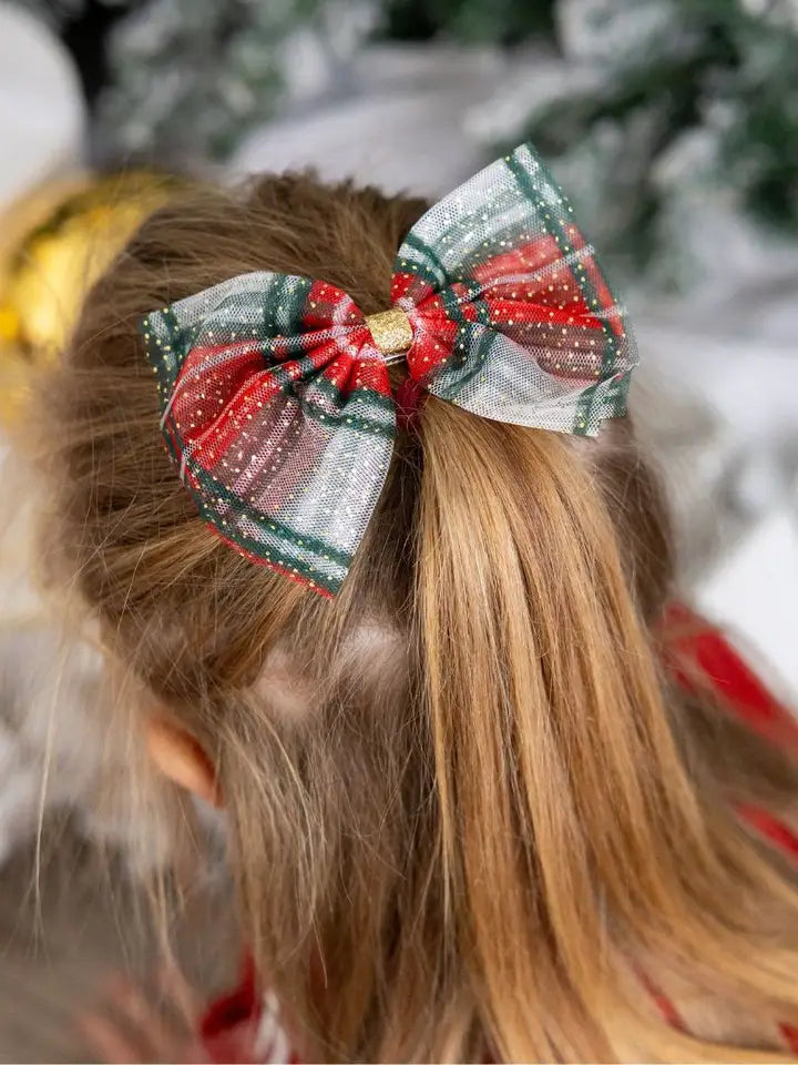 PLAID TULLE BOW CLIP