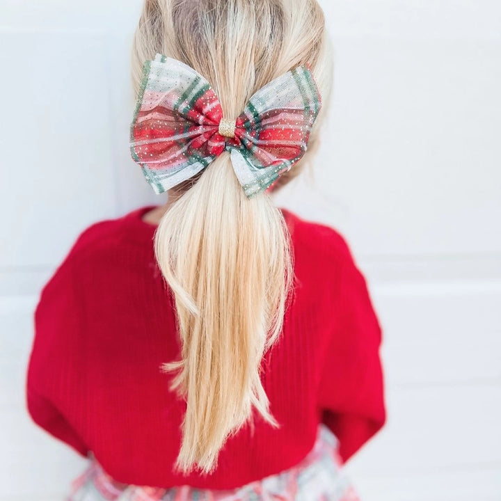 PLAID TULLE BOW CLIP