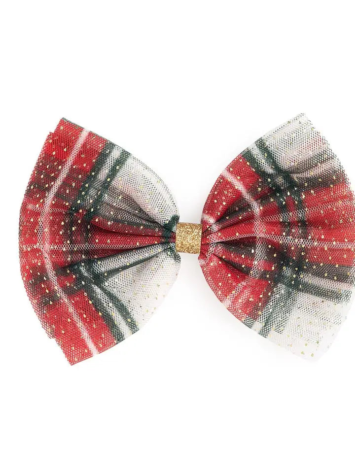 PLAID TULLE BOW CLIP