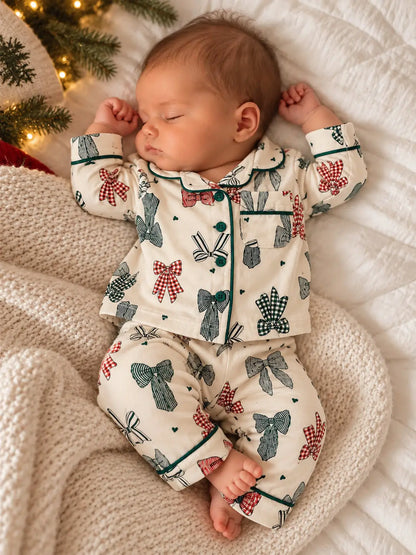COUNTRY CHRISTMAS BOW MATCHING PAJAMA SET