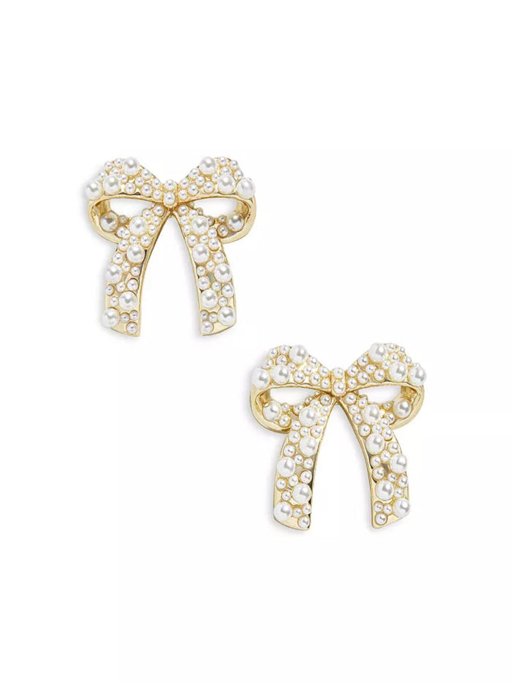 GOLD PEARL BOW STUD EARRING - THE HIP EAGLE BOUTIQUE