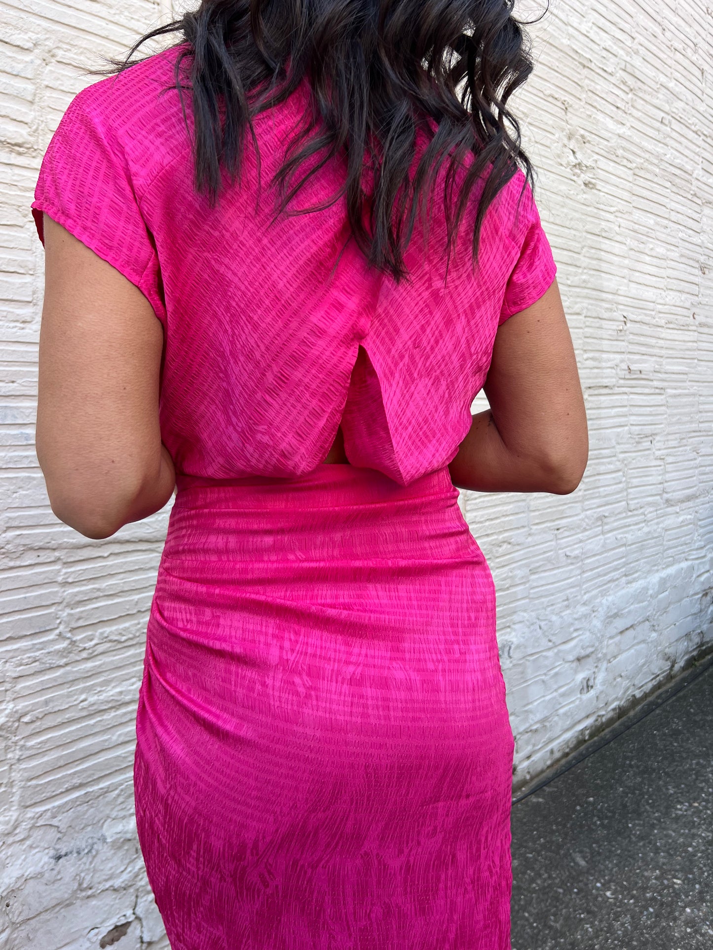 textured pink dress