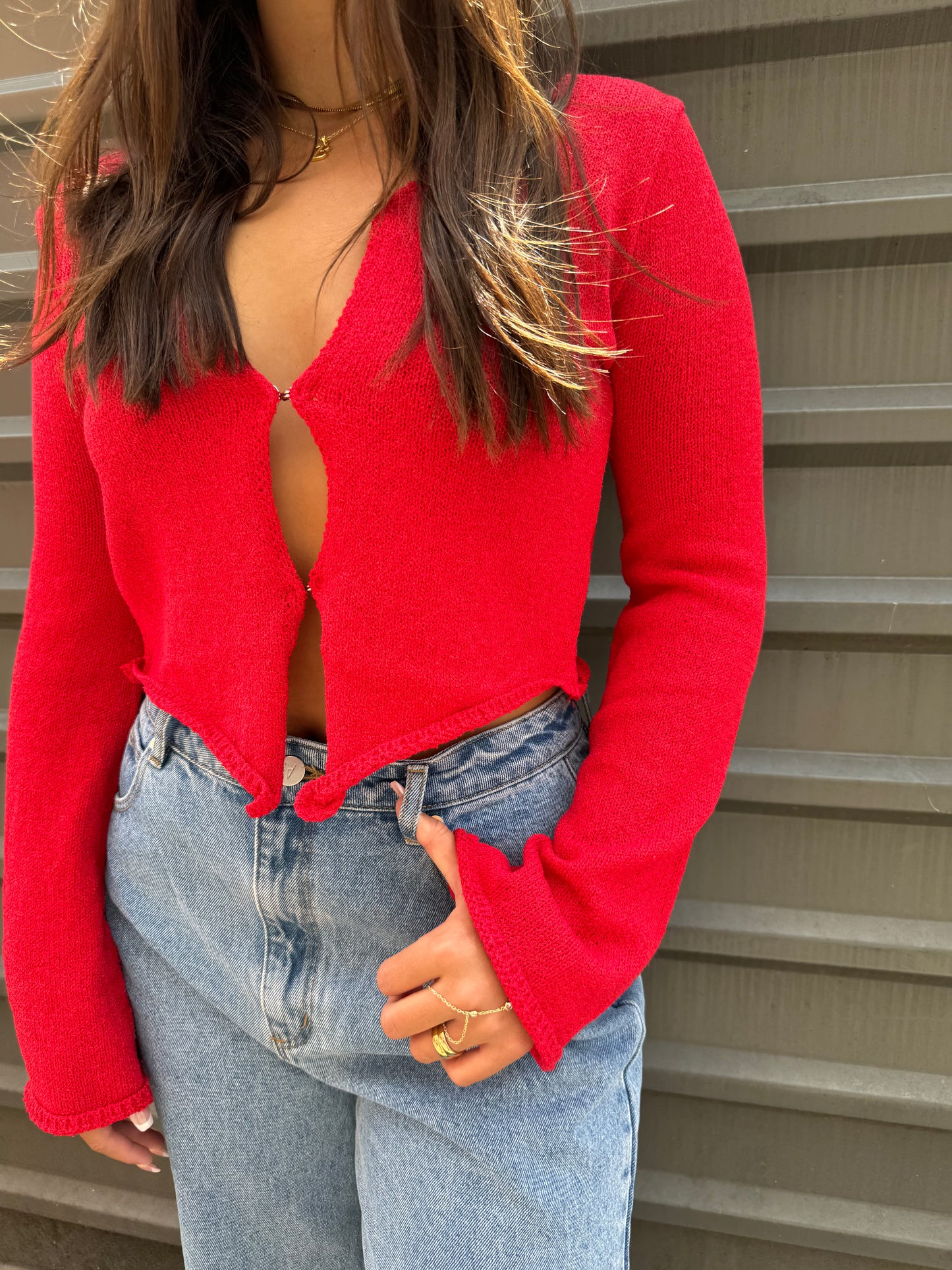 VICTORIA HOOK & EYE SWEATER IN RED