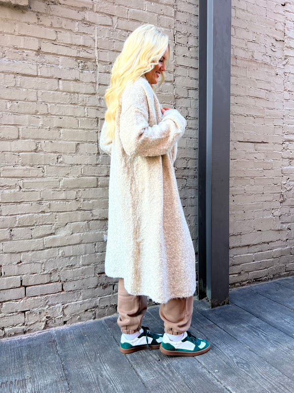 IVORY SOFT BOUCLE LONG CARDIGAN - THE HIP EAGLE BOUTIQUE