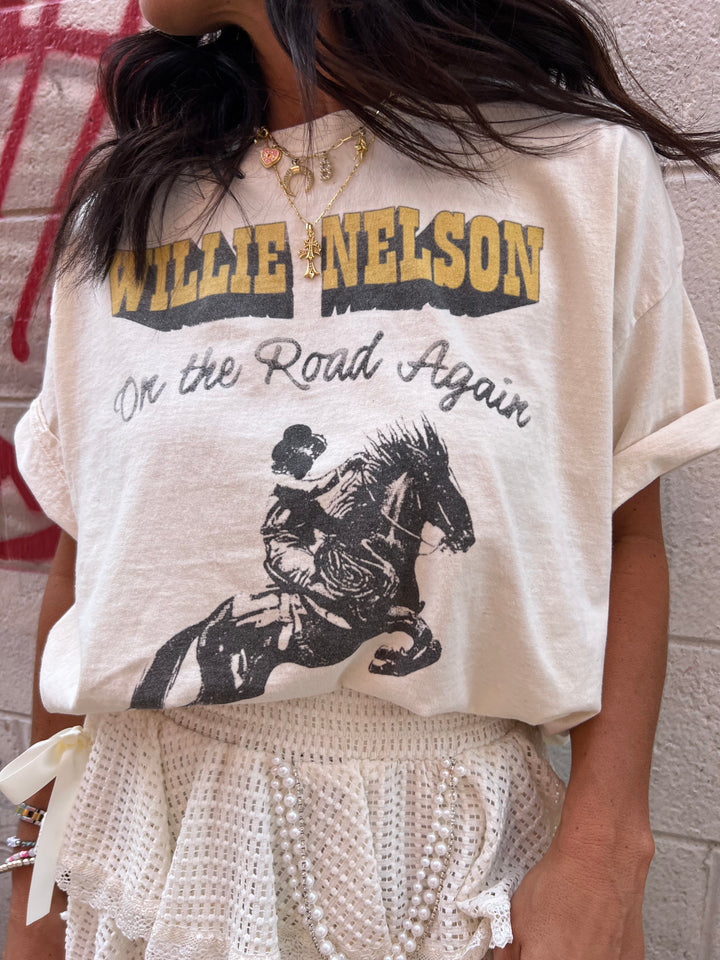 willie nelson on the road again graphic tshirt