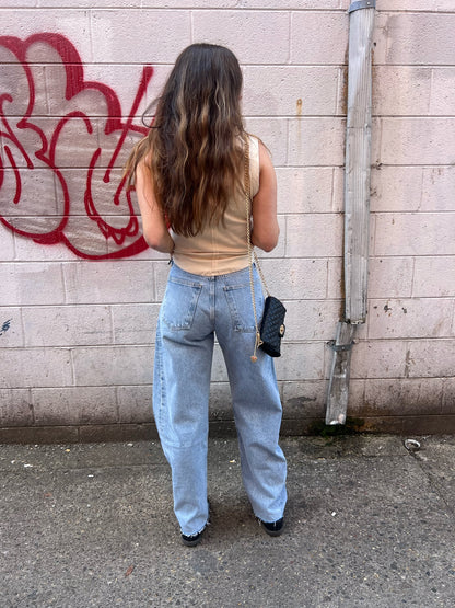 AGOLDE LUNA HIGH RISE PIECED DENIM JEANS