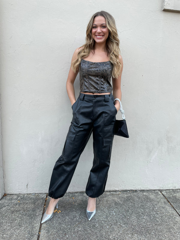 PRETTY GARBAGE BLACK LEATHER CARGO JOGGERS - THE HIP EAGLE BOUTIQUE