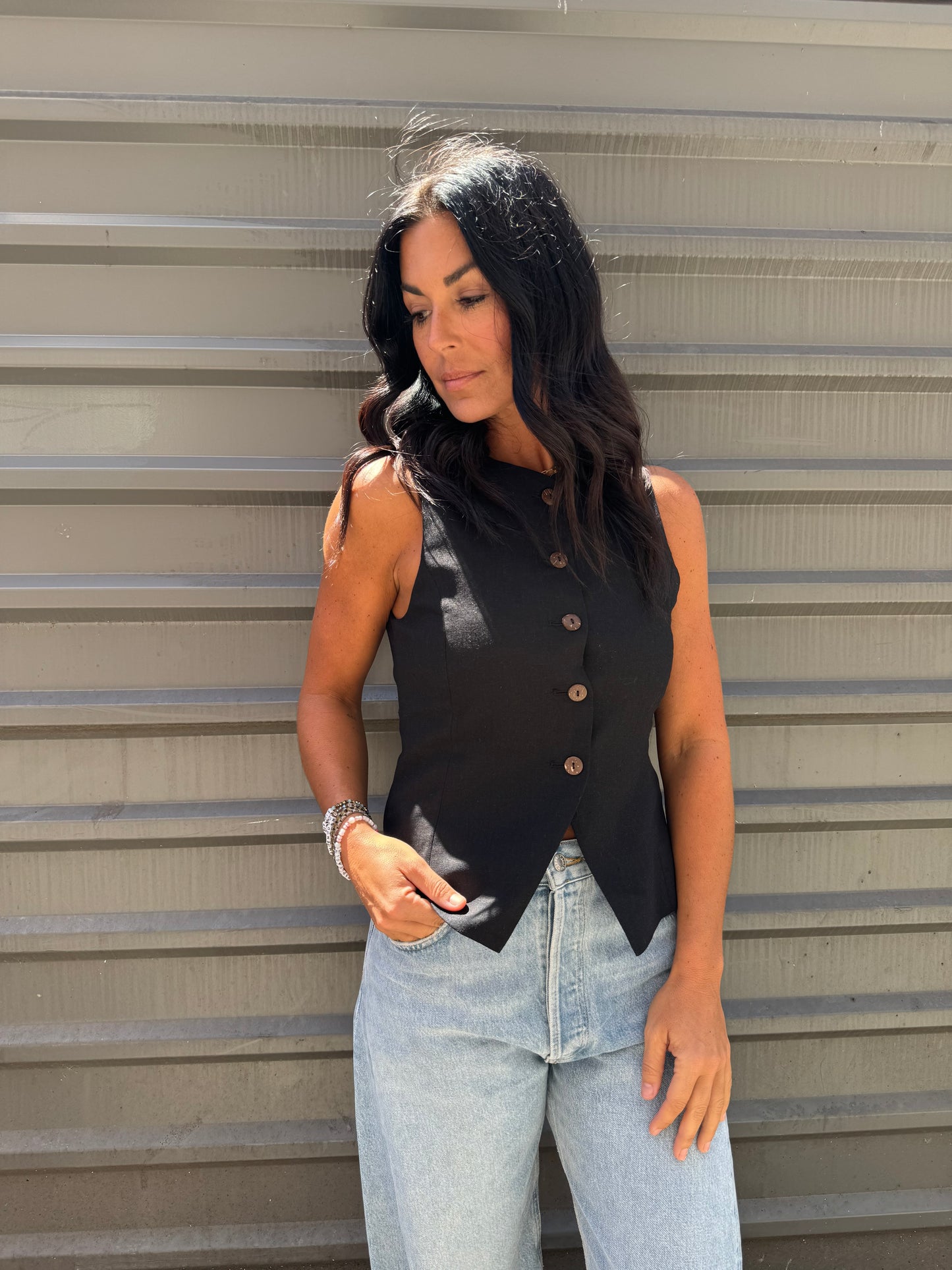 black button up vest 