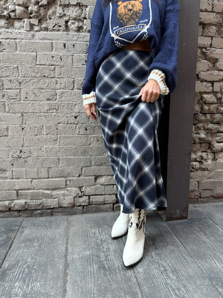 navy plaid slip skirt