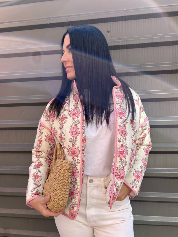 pink floral quilted jacket
